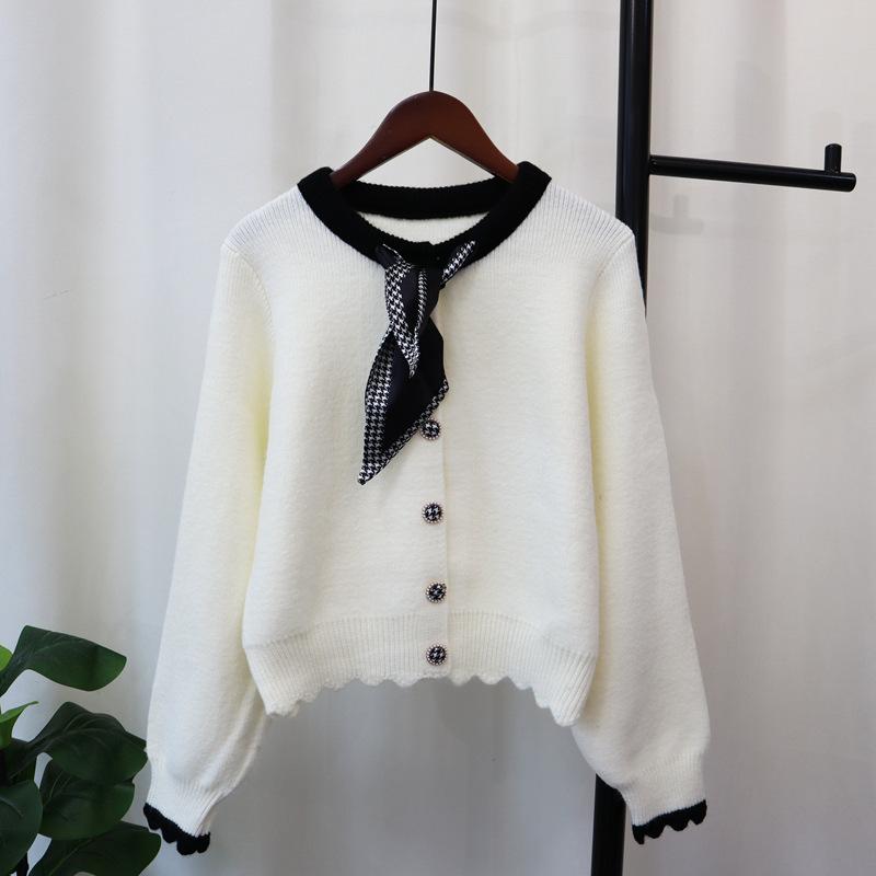 Autumn and Winter New Temperament Sweater Jacket Design Sense Silk Scarf Celebrity Loose Knitted Cardigan Women