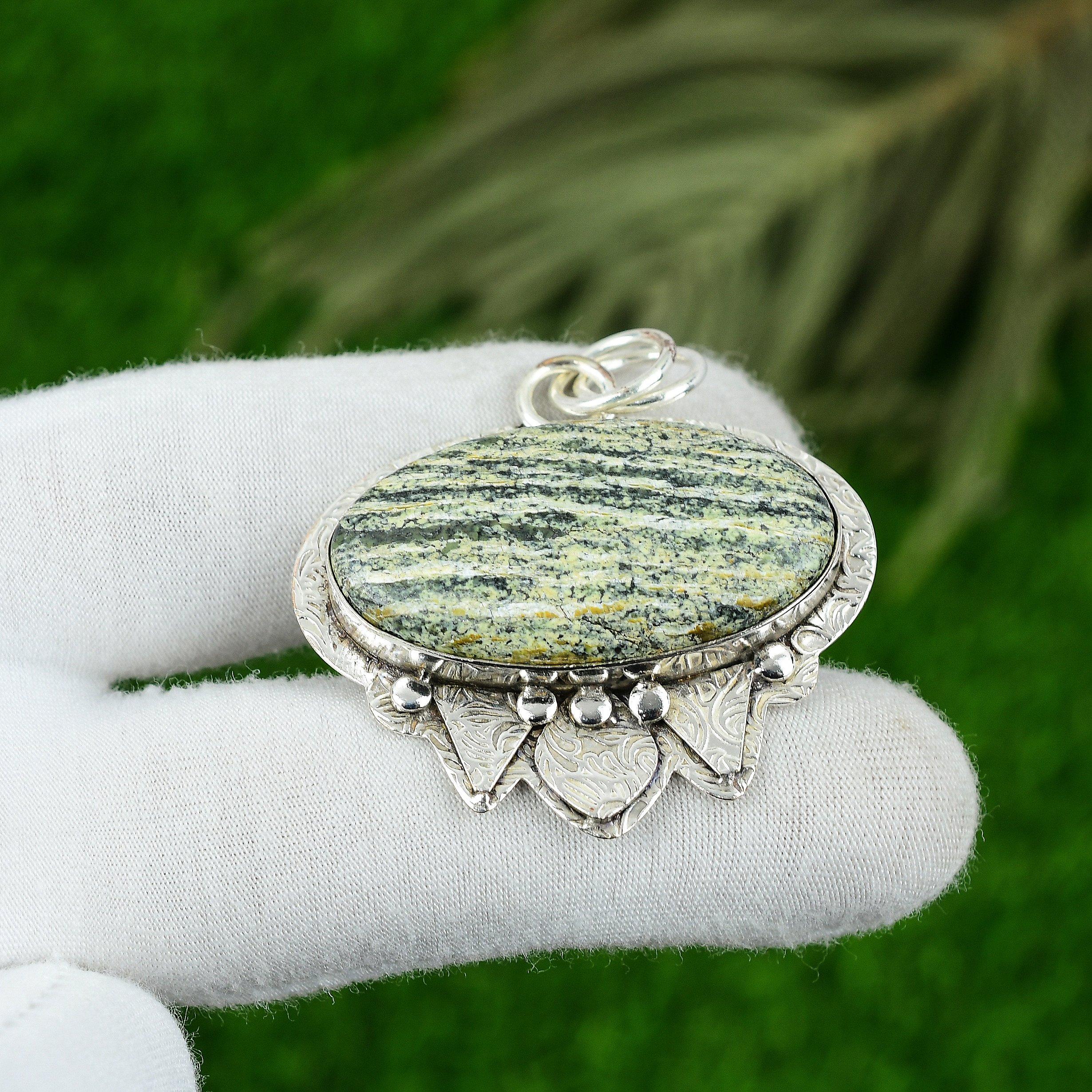 

Birthday Gift For Her Natural Green Swiss Opal Gemstone Pendant 925 Silver