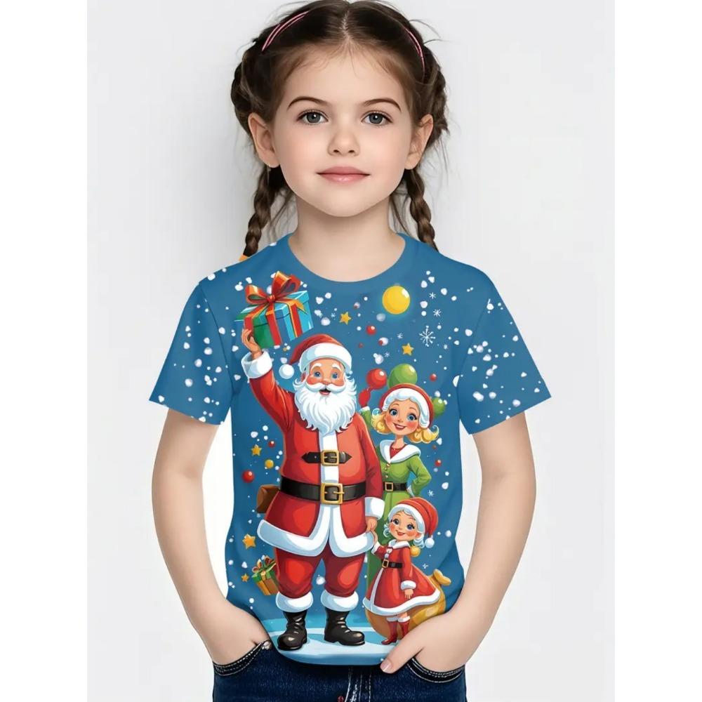 Cute Santa Claus Children's T-Shirt Christmas 3D Print Girl Short Sleeve T-Shirt Holiday Boys Clothes O-Neck Tees Tops Clothing