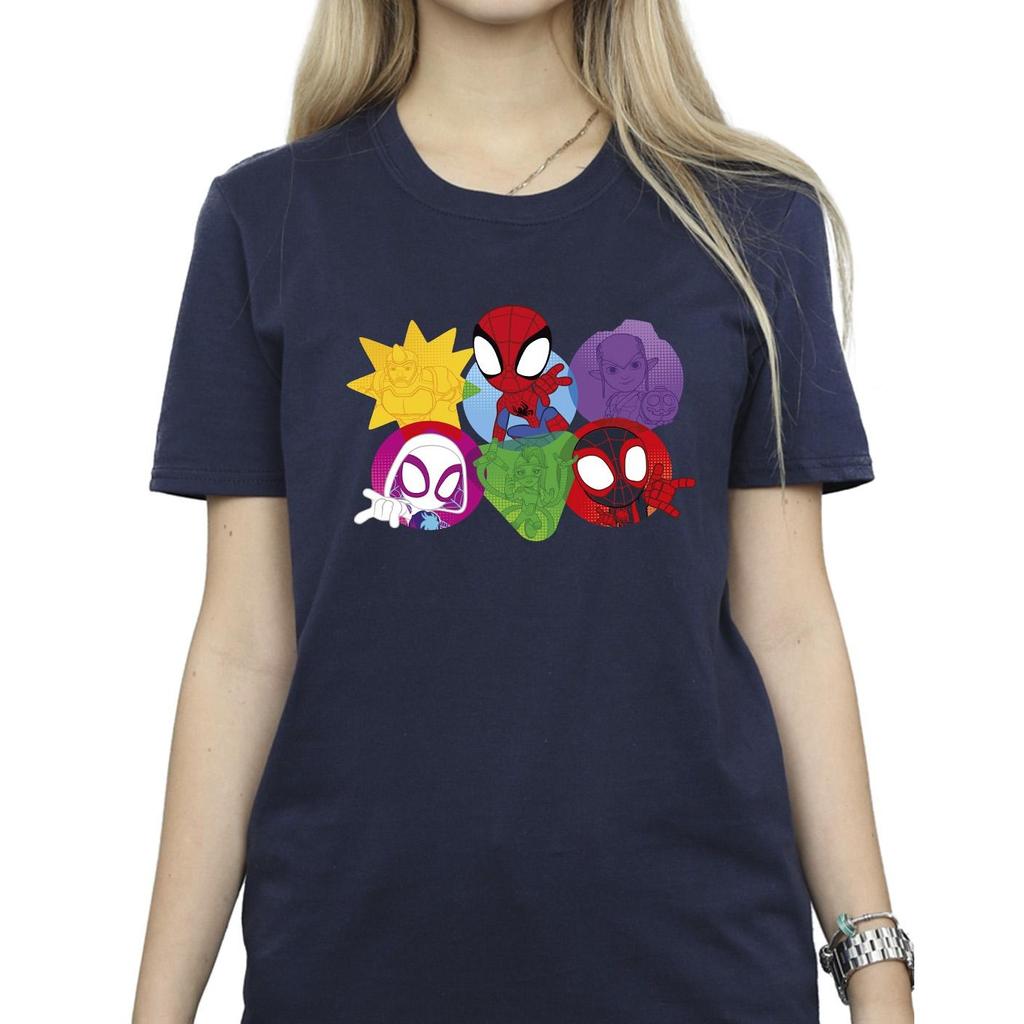 Marvel Womens/Ladies Spidey And His Amazing Friends Faces Cotton Boyfriend T-Shirt