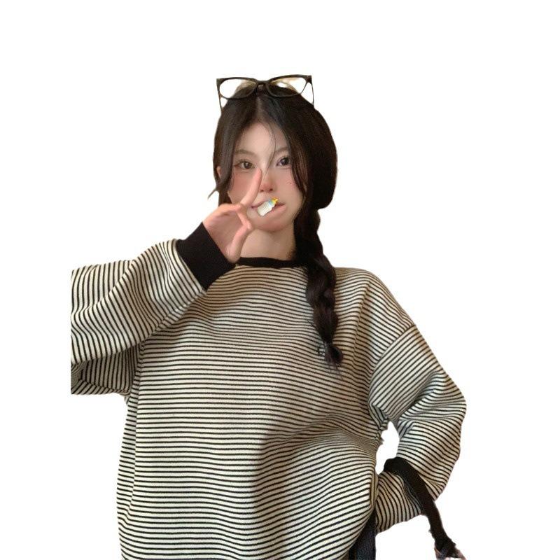 Hooded Striped Long Sleeved T-shirt Women's Hoodie Top