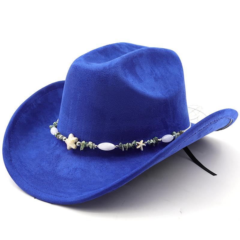 Western suede upturned edge Western cowboy hat Men's and women's outdoor travel hat Rolled brim Ethnic style top hat Felt hat