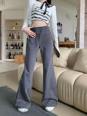 Amerikanischer Stil Hohe Taille Schlaghose Damen Sommer Neuankömmling Schlankmachende Pferdehufe Sporthose Lässig Grau Sweatpa