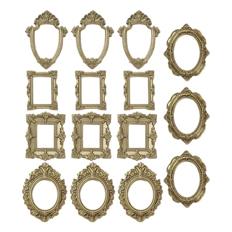 Assorted 15Pcs Resin Miniature Photo Frame with Intricate Floral Carvings Ideal for Artistic DIY Creation Home Decors