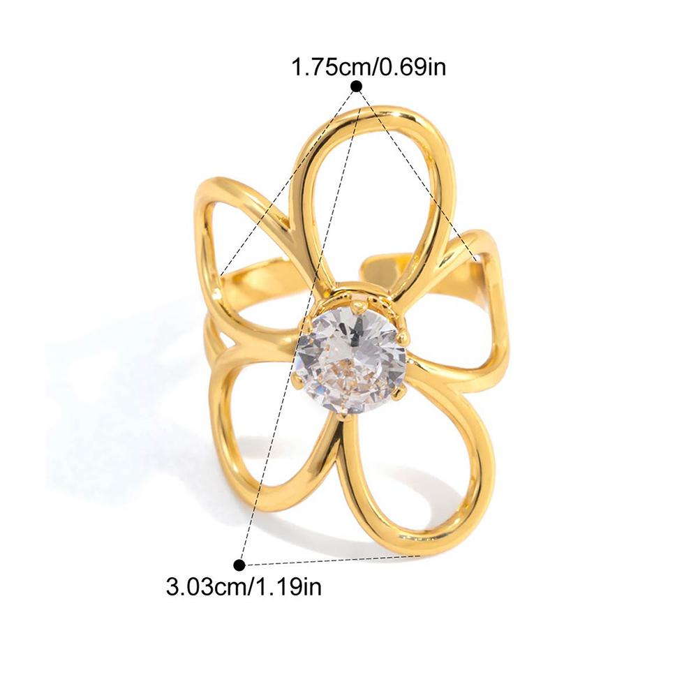 Stainless Steel Zircon Open Rings 18K Gold Color Irregular Geometric Flower Adjustable Finger Ring Aesthetic Zircon Gift