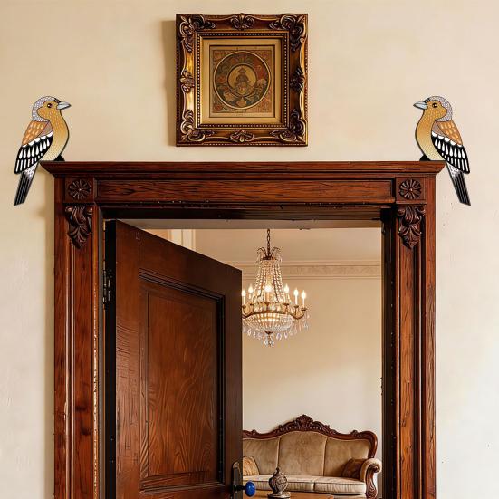 1 Pair Wooden Bird Door Topper Rustic Farmhouse Over The Door Corner Sign Left And Right Side Boho Bird Door Frame Decoration for Home Living Room