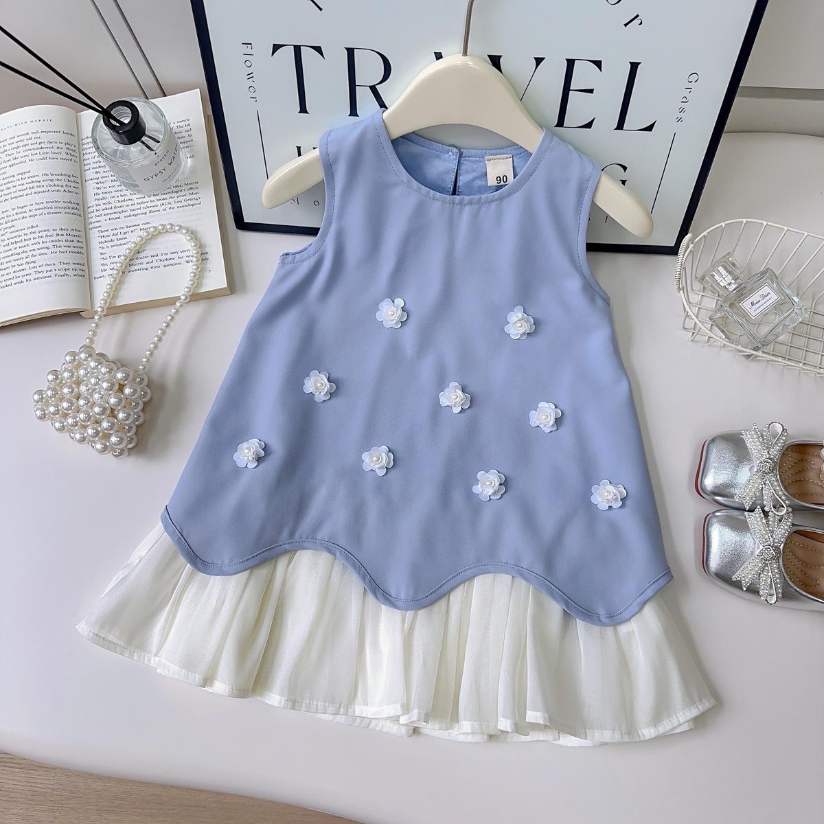 

Літня сукня для дівчинки у французькому стилі з 3D-квітковою мереживною аплікацією Size 90