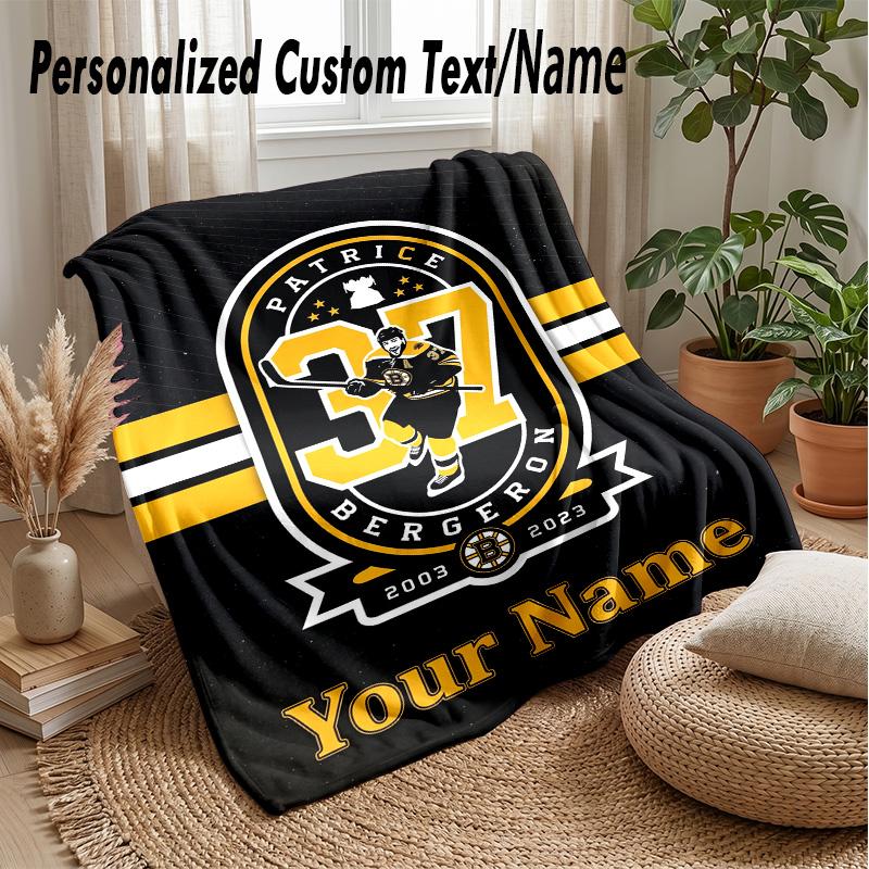 Boston Bruins Custom Flannel Throw Blanket Print Your Name Text Soft Warm Blanket Holiday Present