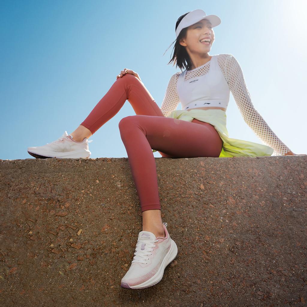 Li Ning Wuyue Slip Resistant, Abrasion Resistant, Breathable Low top Casual Running Shoes Women's White Pink ARST004-1