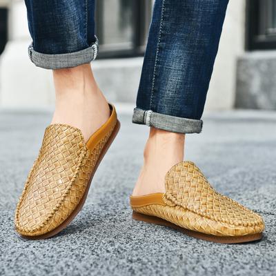 Summer New Pattern Casual Shoes Half Drag Leather Mens Slipper Loafers Men Trendy and Versatile Breathable Outdoor Party Shoes