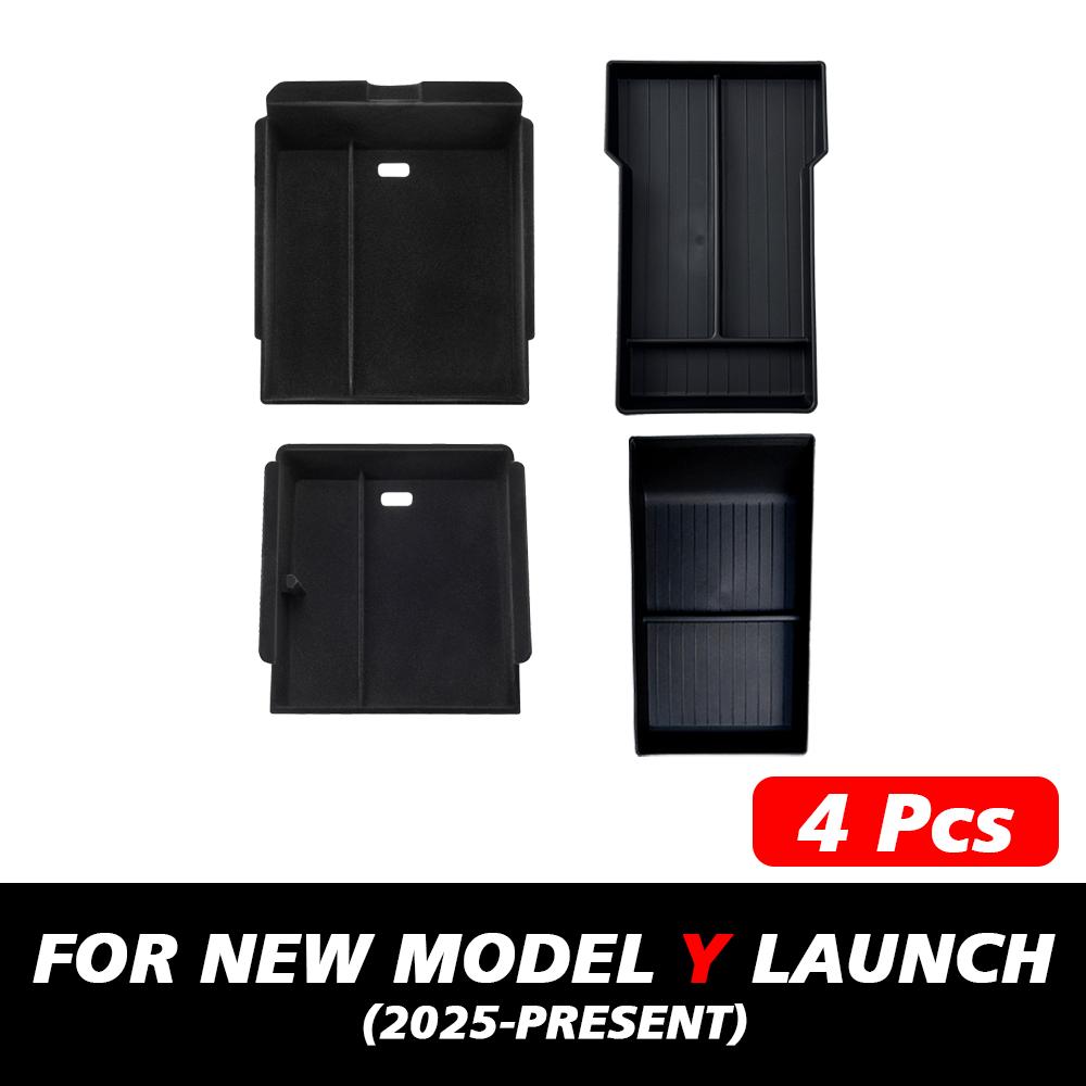 For Tesla New Model Y 2025 Launch Juniper Console & Armrest Upper and Lower Flocking Storage Box Watercup Holder Camera Cover