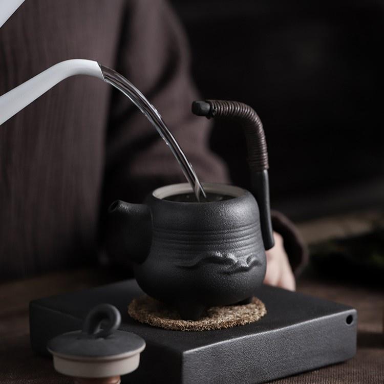 280ml Ceramic Teapot with Handle Chinese Style Black Clay Kung Fu Tea Set