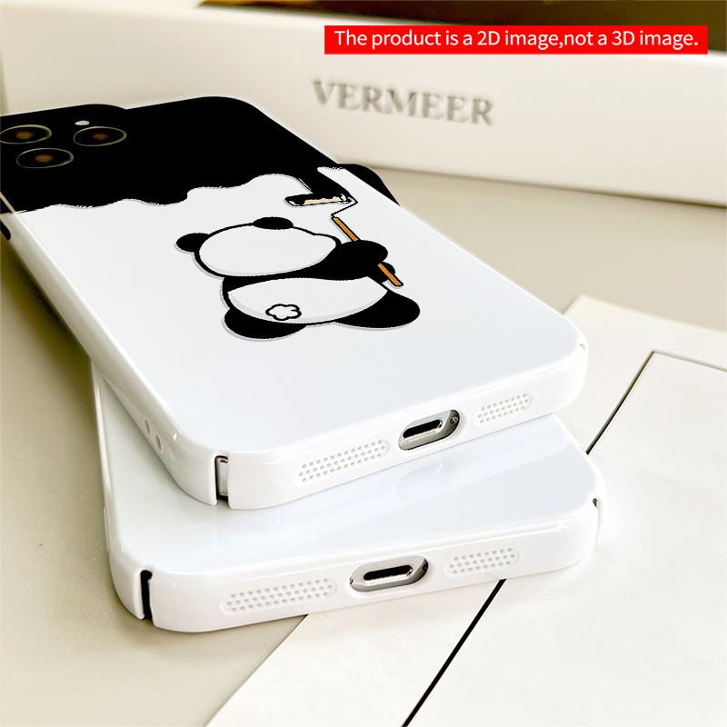 2DFlat Panda Painting with Roller Art All inclusive film hard iPhone case, compatible with iPhone 18 Pro Max 17 16 15 14 13 12 11