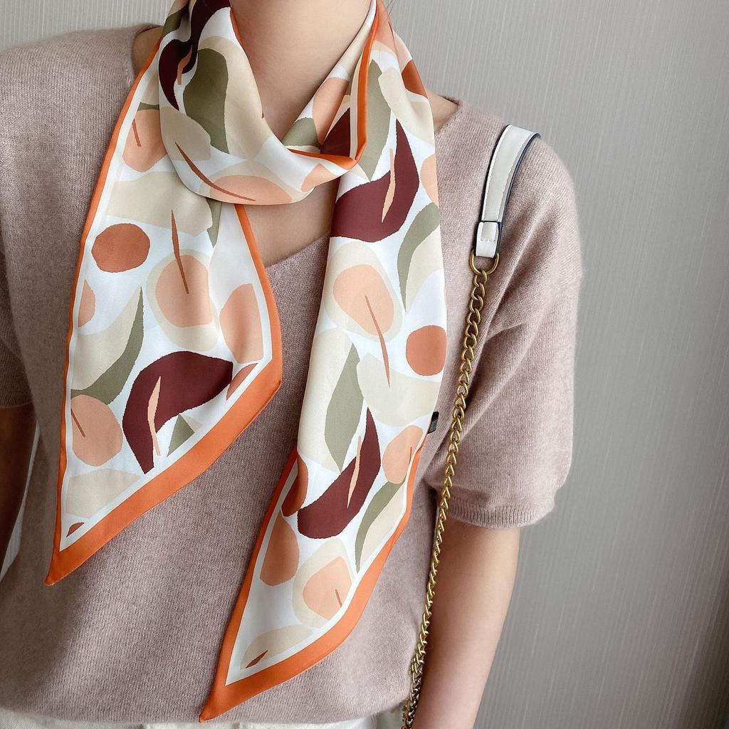 Primavera e verão cetim longo cachecol para mulheres protetor solar xale moda beleza cena cetim longo cachecol versátil viagem cachecol
