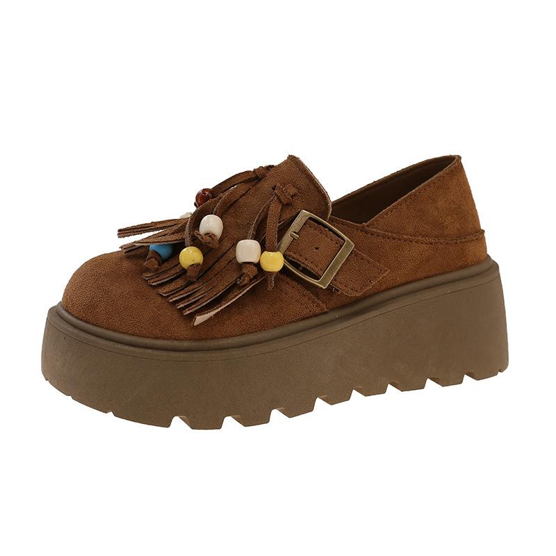 Tassel muffin platform small single shoes women's 2025 autumn new fashion versatile lazy one-pedal casual loafers