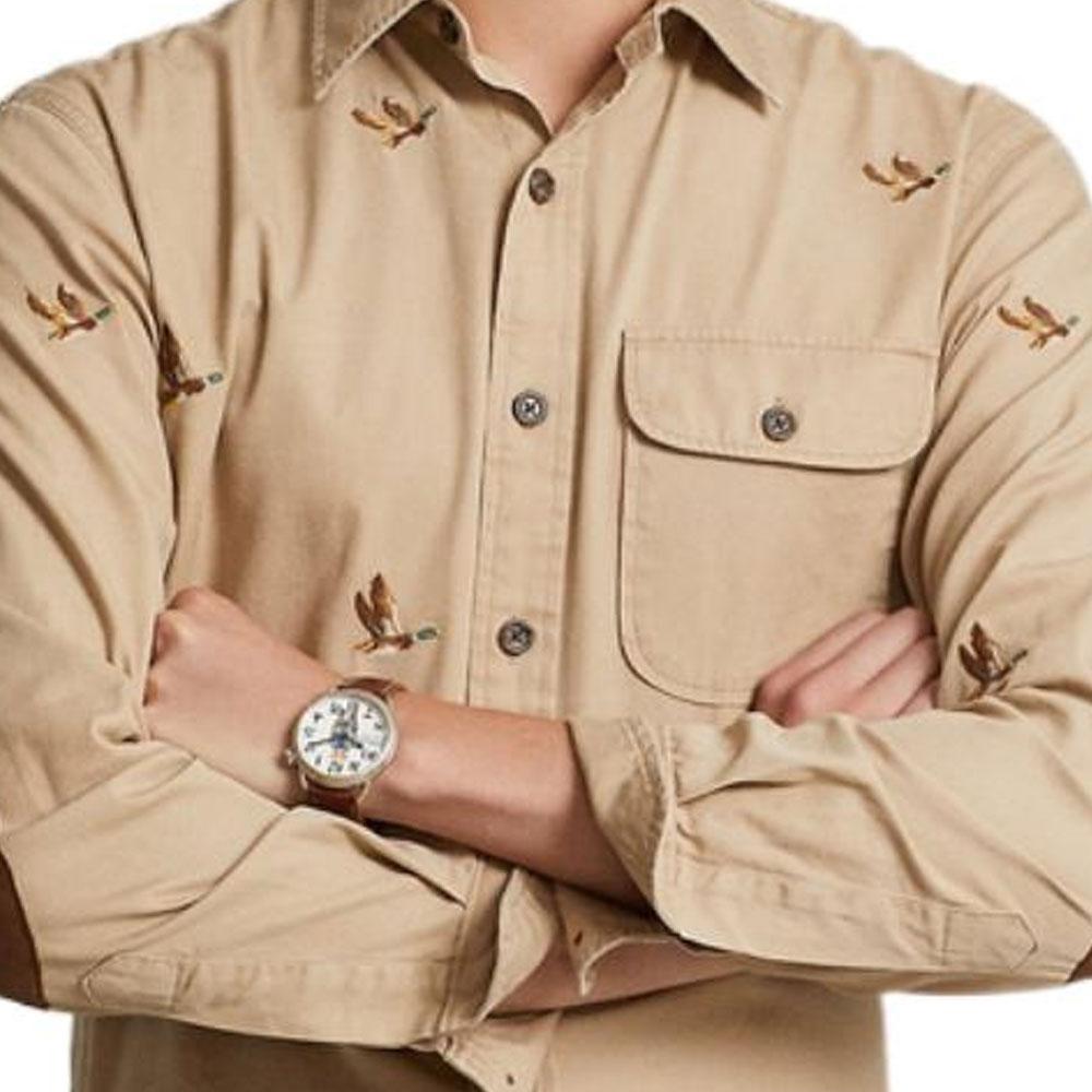 Polo Ralph Lauren FW22 Gemustertes Taschen Langarmhemd Herrenhemden Khaki MNPOWOV16822475