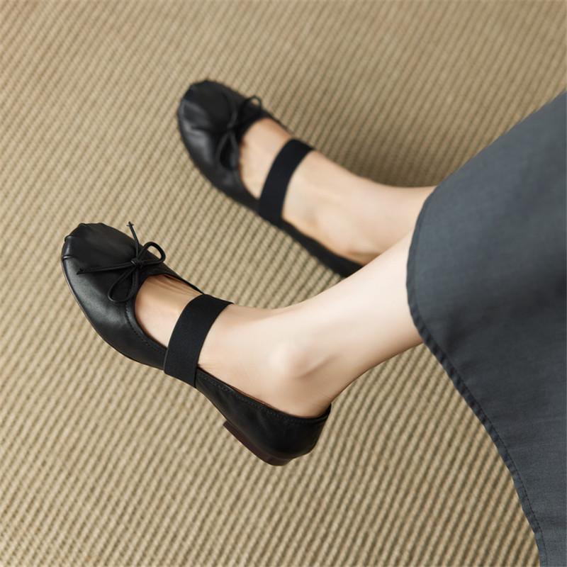 Fashion New Spring/autumn Genuine Leather Women Shoes Round Toe Mary Jane Shoes for Women Fashion Retro Bow Low Heel Flat Women Pumps
