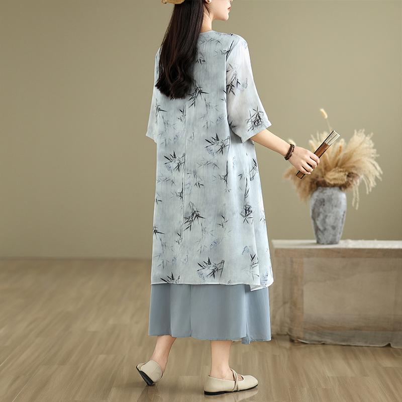DIMANAF 2025 Summer Women Plus Size Dress Loose Floral Dress Chiffon Elegant Basic Vintage Casual Maxi Dress