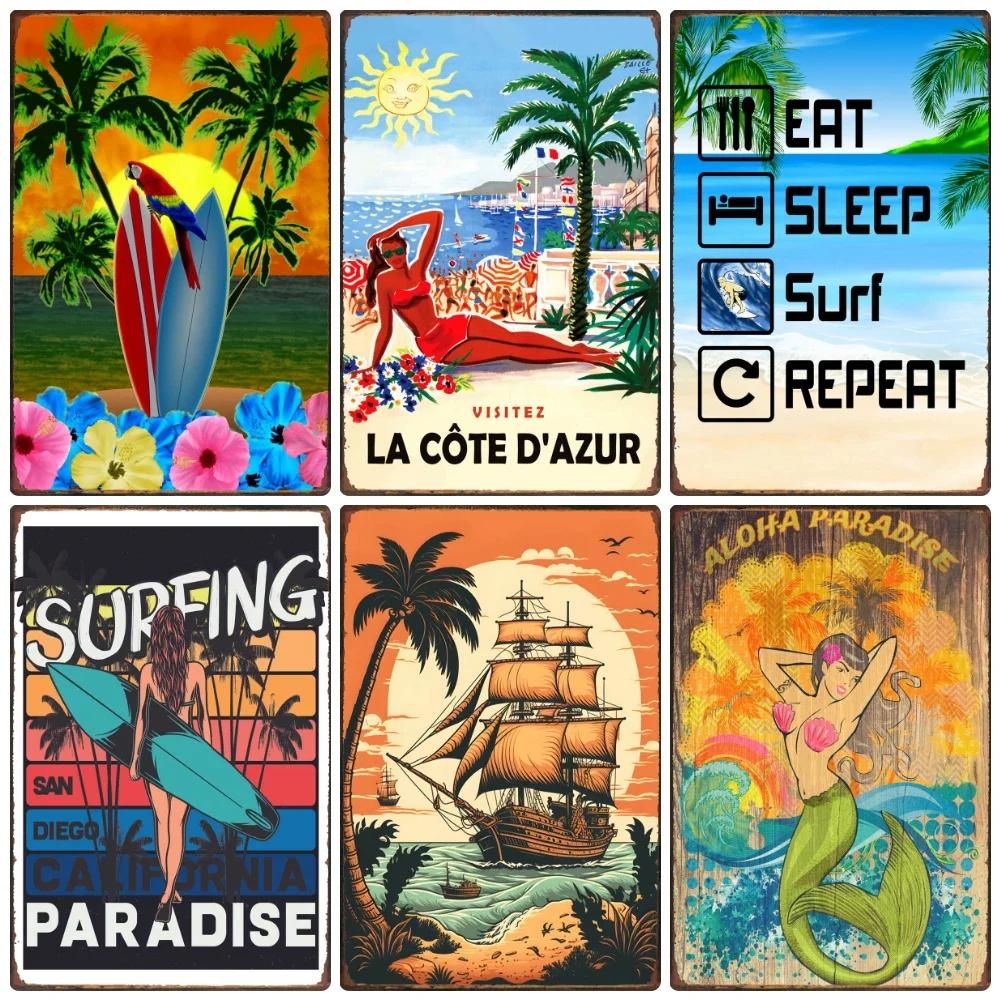 Beach Metal Tin Sign, Vintage Summer Beach Plates, Relax Wall Sign, Pool Tiki Bar Pub Seaside Ocean, Happy Place, Decor WY161