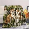 Shiba Inu and Leaves Pattern Flannel Blanket, High Quality Comfortable for All Seasons, Home Decor, Warmth and Comfort, Perfect for Gifts.