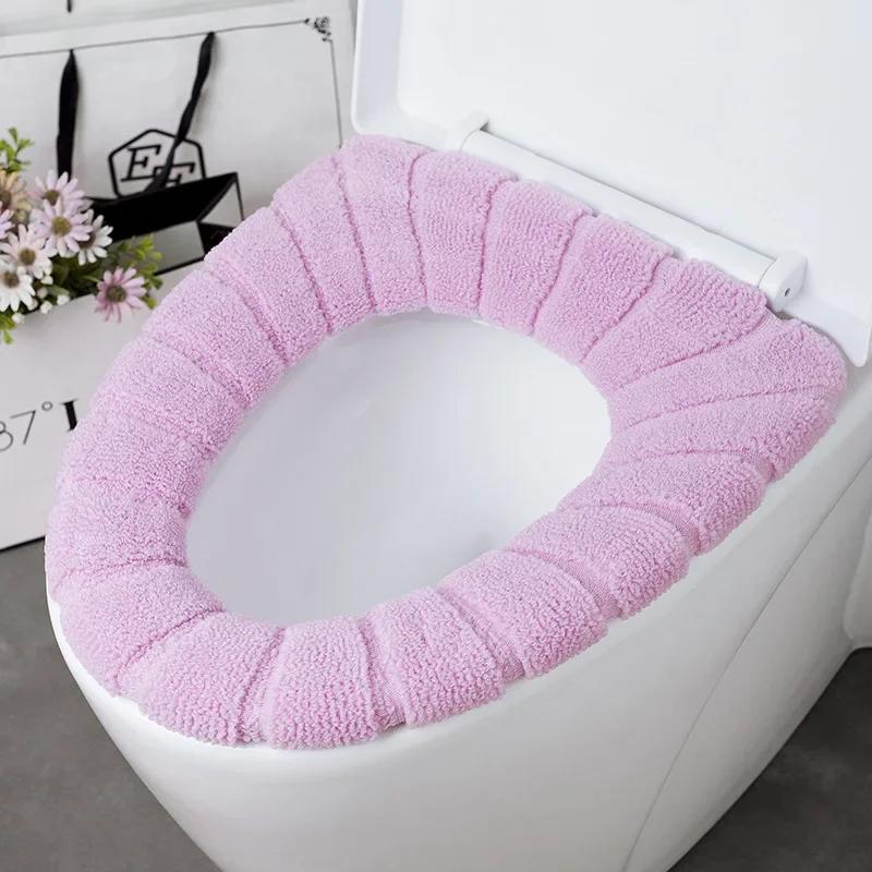 Winter Universal Toilet Seat Cover Winter Warm Soft WC Mat Bathroom Washable Removable Cushions with Flip Lid Handle Household