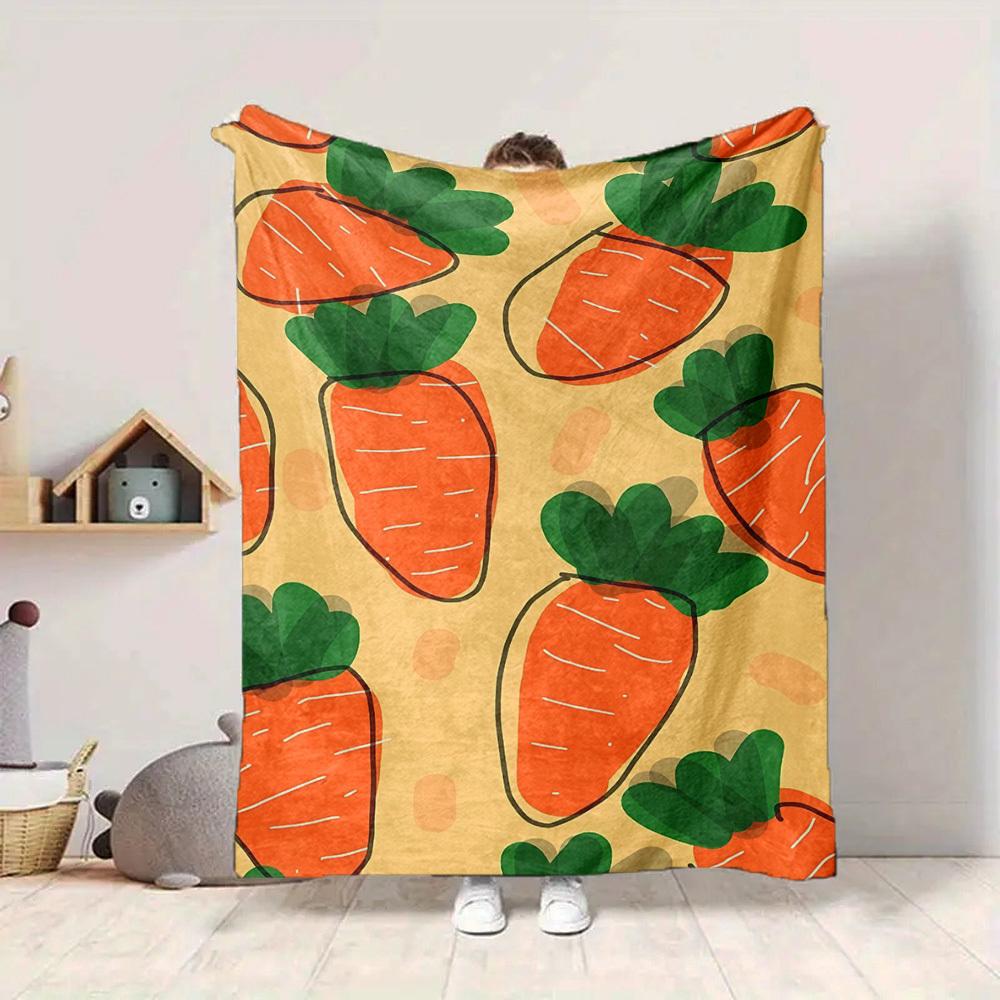 1pc Carrot Pattern Print Blanket   Lightweight Flannel Throw Blanket For Sofa, Bed, Living Room, Office, Outdoor Travel, Camping