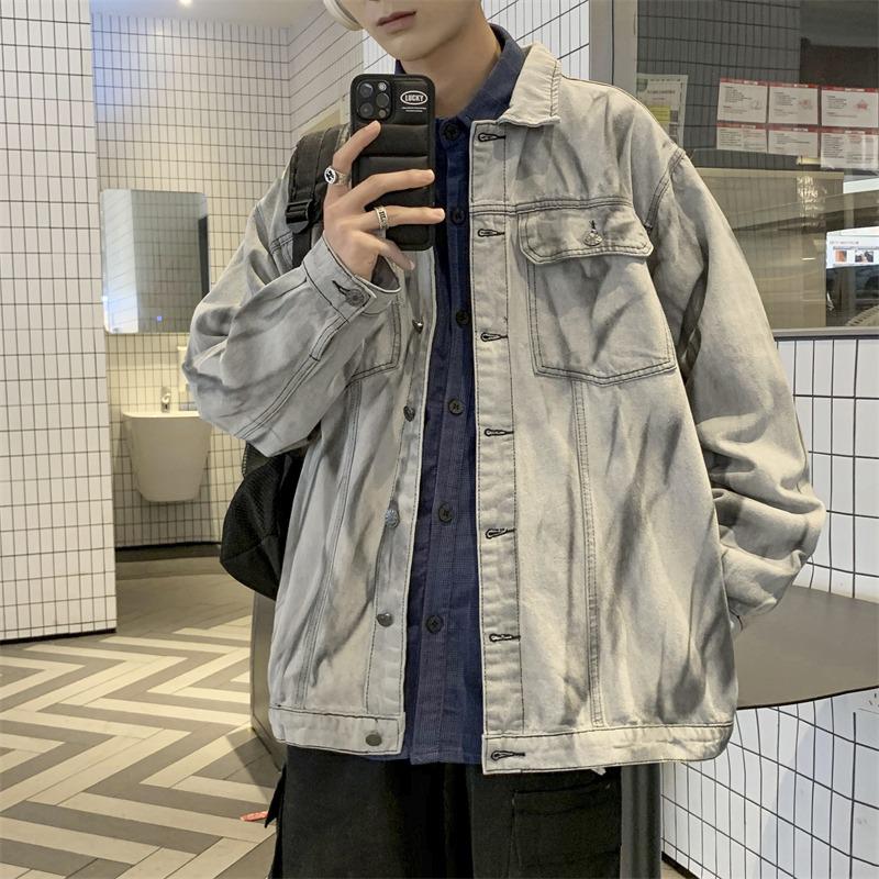 Men's Retro Tie-Dye Denim Jacket - Loose Casual Spring/Autumn Workwear Trend