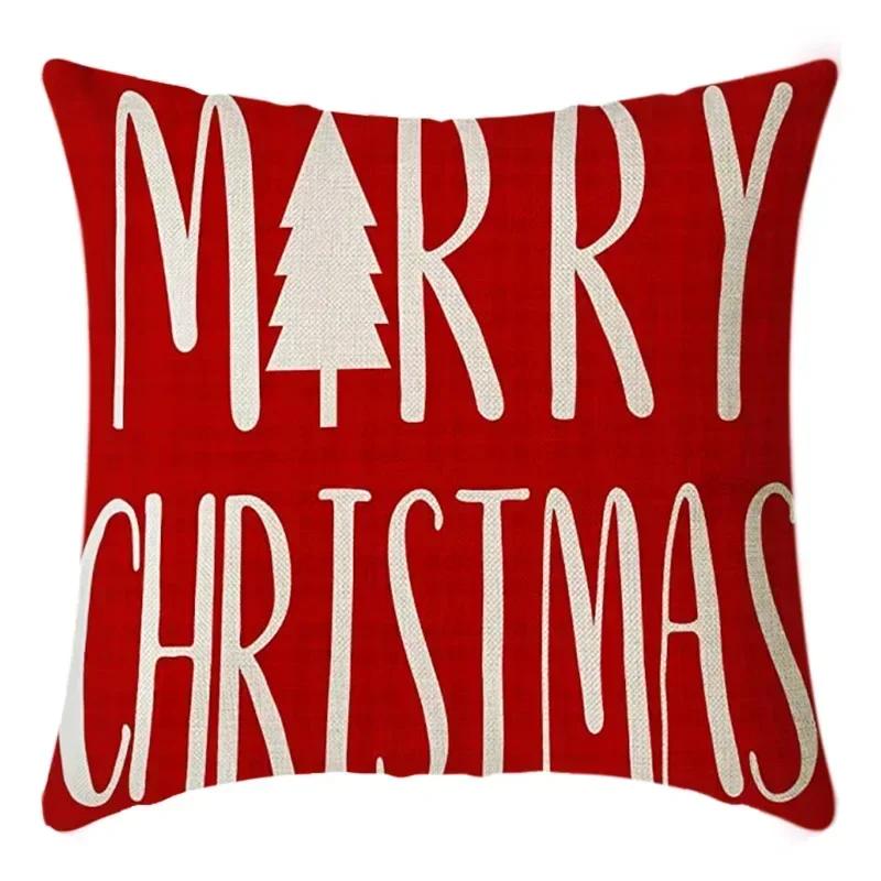 40/45cm Christmas  Cotton Linen Decorative Navidad Elk Snowman Santa Tree Cushion Cover Sofa Pillow Case