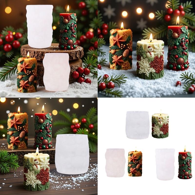 Christmas Cylinder Candle Mold Food Grade Silicone Mold For Epoxy Resin Candle Soap Making Baking Craft Project