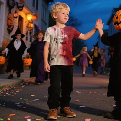 Yousheng Kids Halloween T-shirt Blood Stain Print Tee Shirt Spooky Crew Neck Short Sleeve T-shirt for Horror Themed Party Costume Street Wear