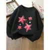 Kids Crewneck Sweatshirt, Pink Star Graphic Print, Spring Fall Casual Sport Tops