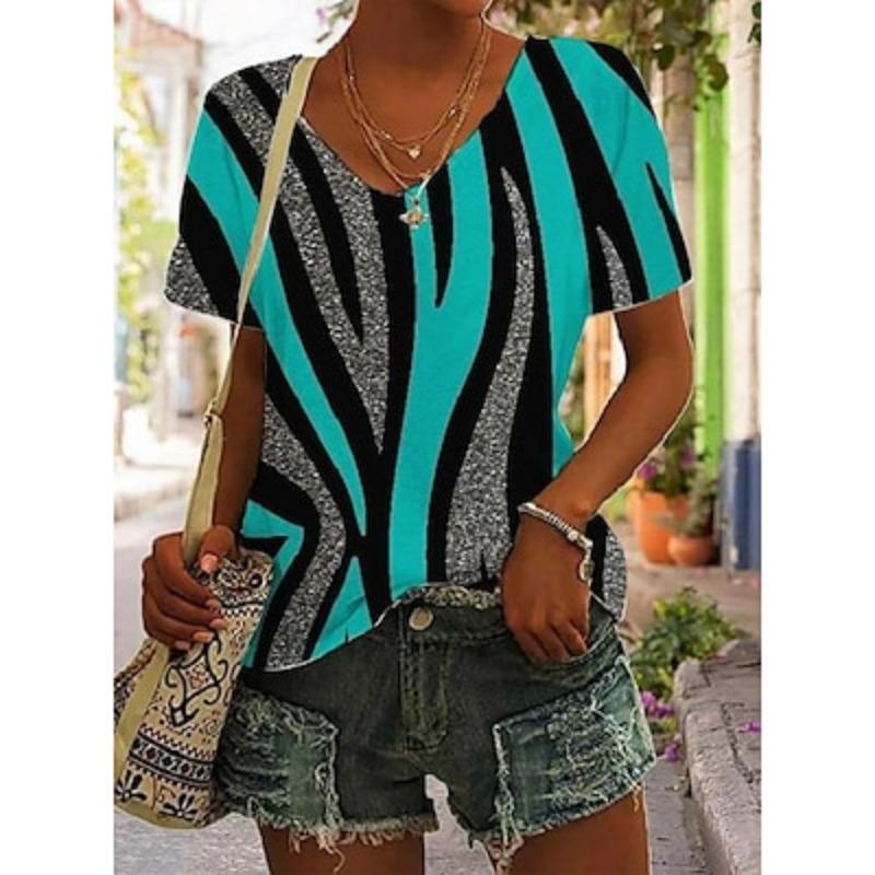 

Женская футболка с графическим принтом, базовый короткий рукав, V-образный вырез, обычные топы, повседневные выходные, принт 2XL