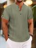 Maglietta Henley da Uomo Estiva in Misto Cotone, Tinta Unita Scollo a V con Bottoni Manica Corta Casual con Texture Rugosa