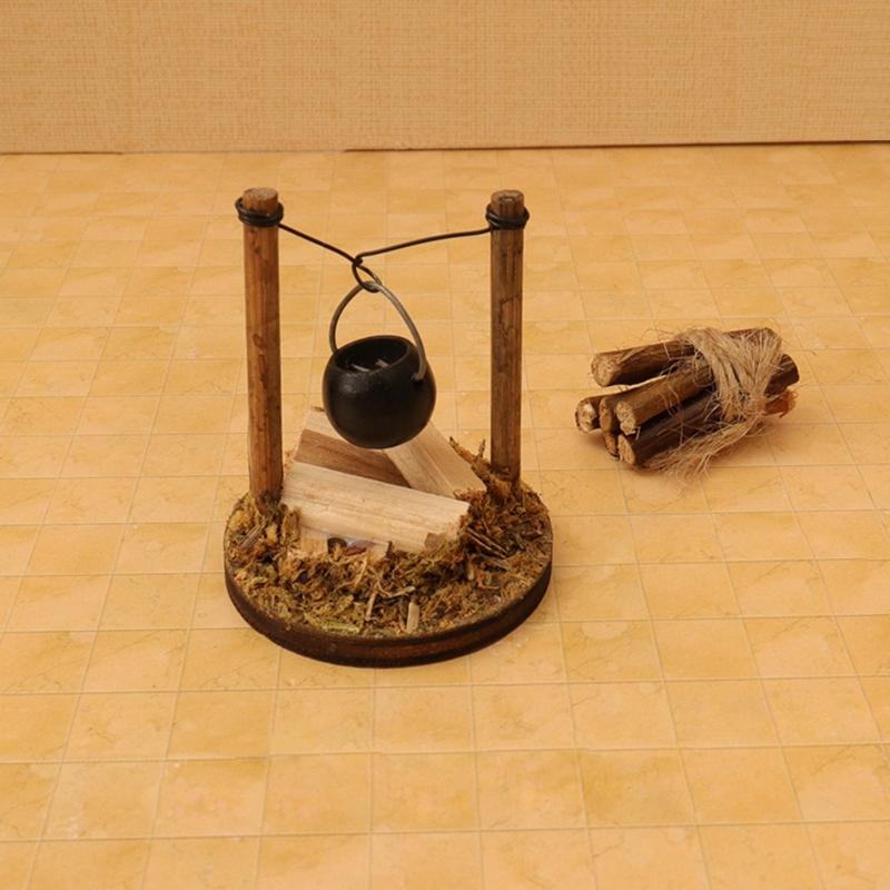 Miniature Pastoral Garden Scene Dollhouses Decoration Recreates Rural Country Life with Realistic Stove Firewood Mop