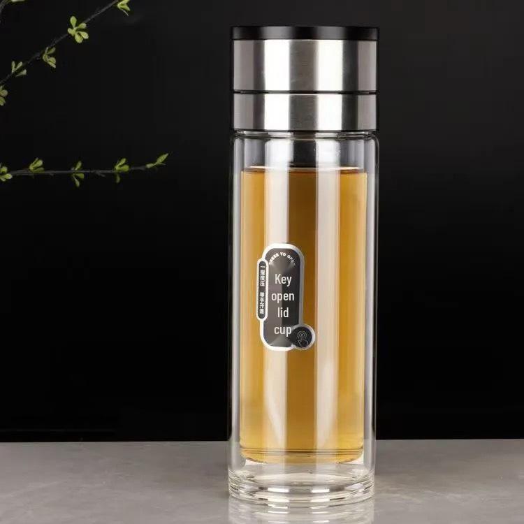 One-Touch Open Goose Egg Double-Layer Glass Cup: Anti-Scalding, High Borosilicate, Quick-Open Tea/Water Separation Cup