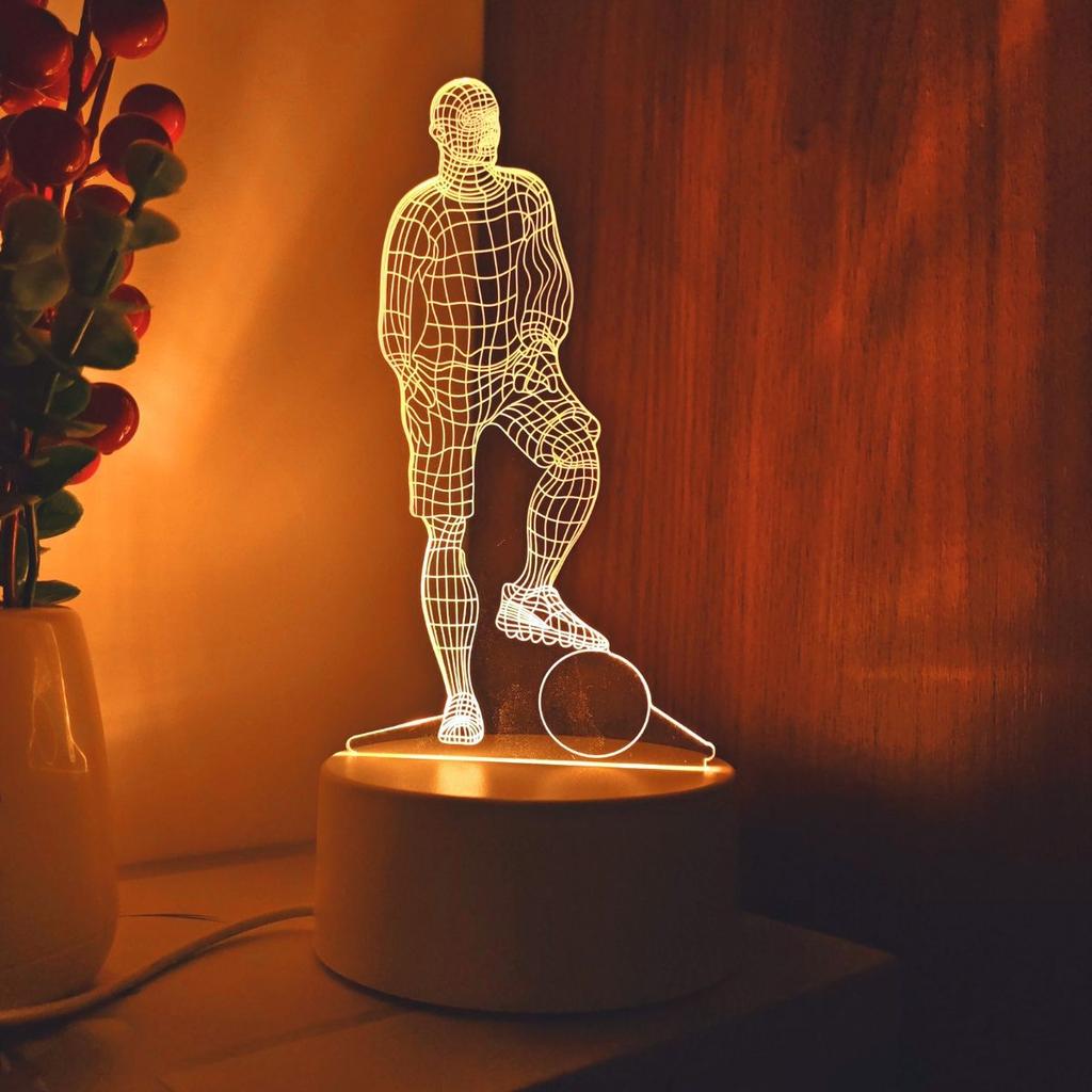 Luz de noite 3D de jogador de futebol monocromático, luz de presente de aniversário e feriado, luz de atmosfera para decoração de quarto