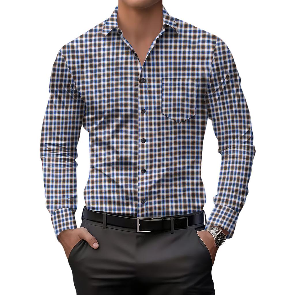 Men's Striped Plaid Casual Loose Button Lapel Long Sleeve Jacket
