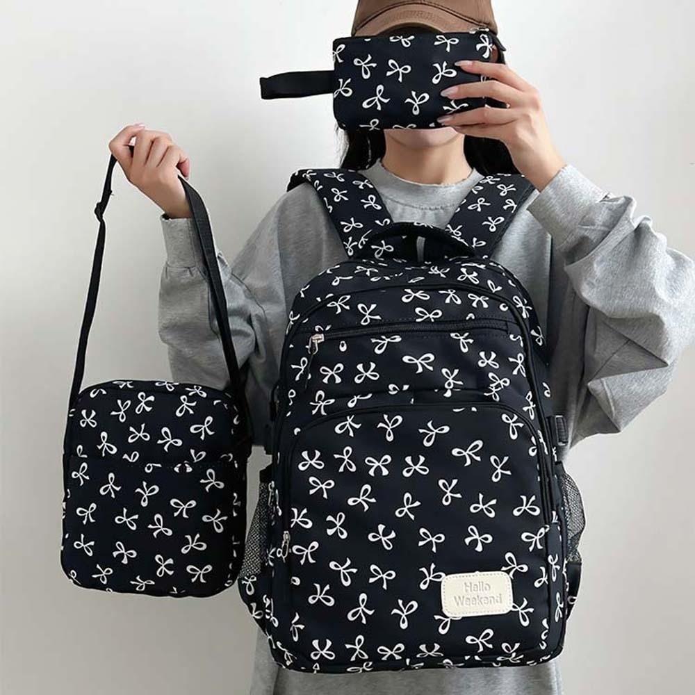 Casual Three-piece School Bag Set Large Capacity Students School Bag Nylon Bow Backpack Outdoor