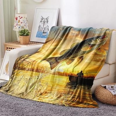 Fish Print Flannel Blanket, High Quality Comfortable for All Seasons, Home Decor, Warmth and Comfort, Perfect for Christmas Gifts