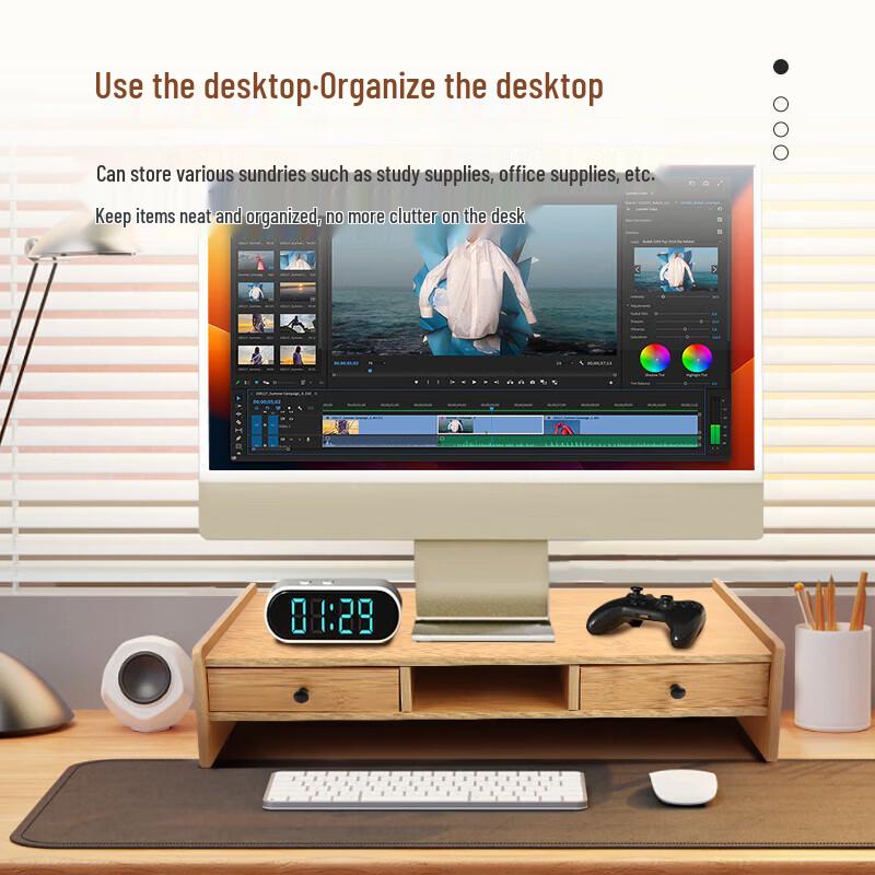 Bamboo Wood Monitor Riser with Double Drawers