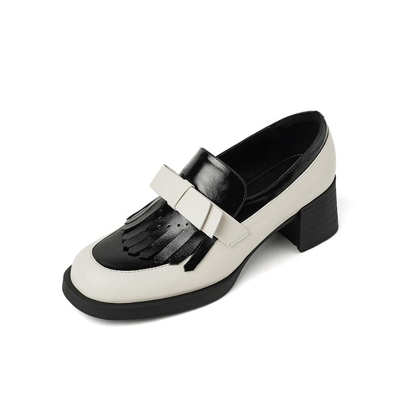 Fashion 2025 New Retro Women Genuine Leather Pumps Thick High Heeled Elegant Square Toe Office Pumps Female Concise Office Pumps Shoes