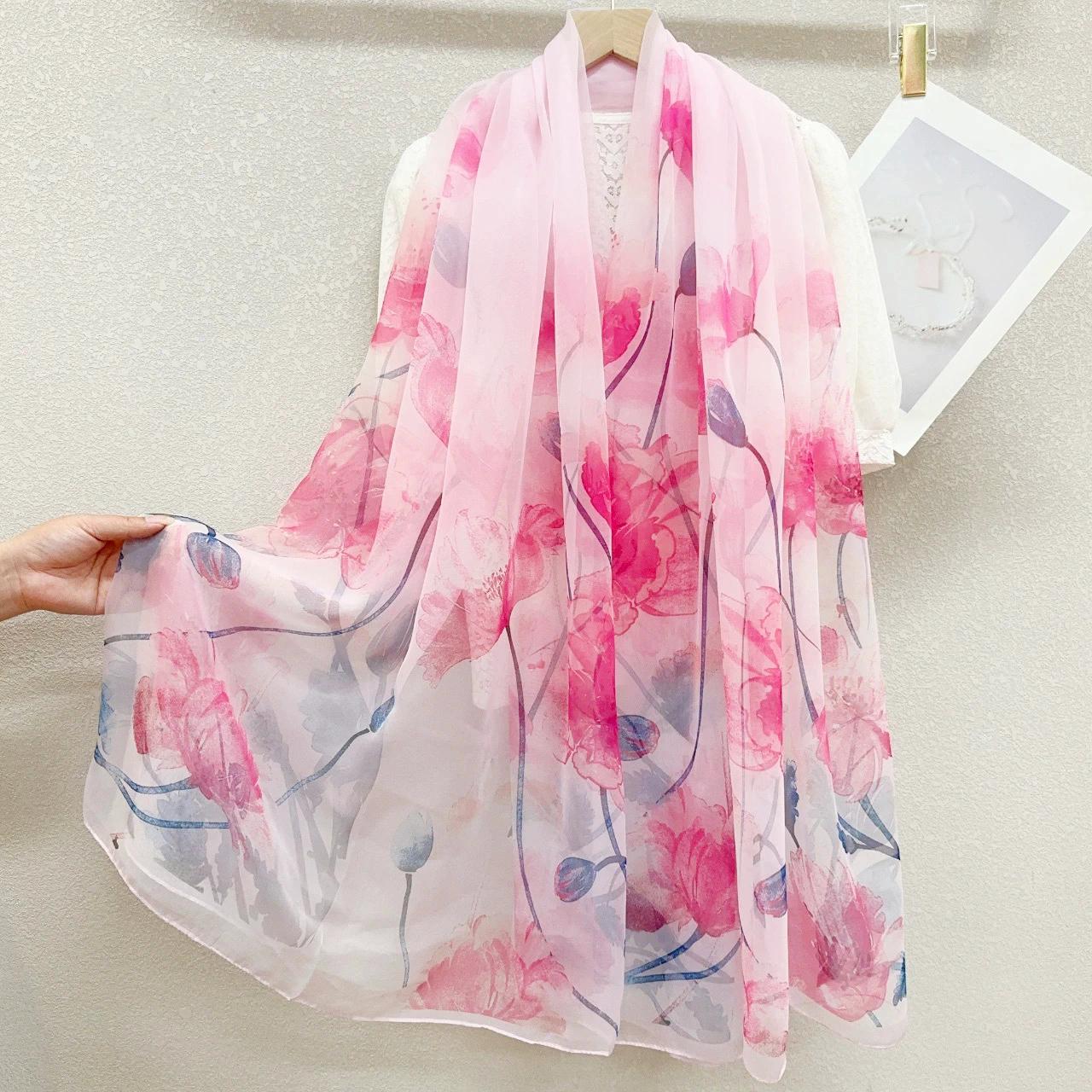Écharpe en Soie Douce Châle de Voyage Long Beach Foulard Bandeau Féminin Hijab de Luxe Écharpes Pashmina Bandana Écharpe Enveloppante 130x190cm pink