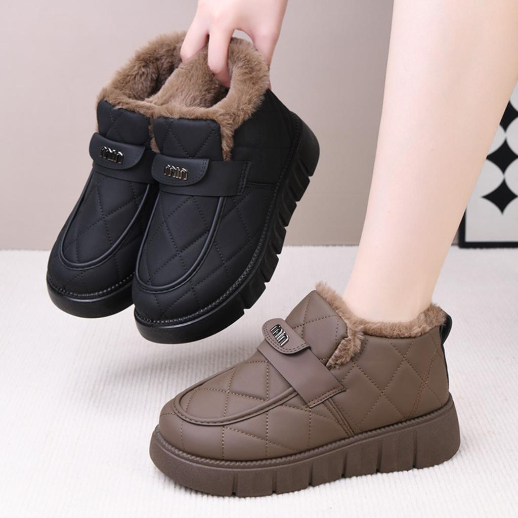 Winter Fleece Wool Fashionable Cotton Shoes, Comfortable Thick Soled Snow Boots for Women, Autumn Warm and Cold Resistant Cotton Boots