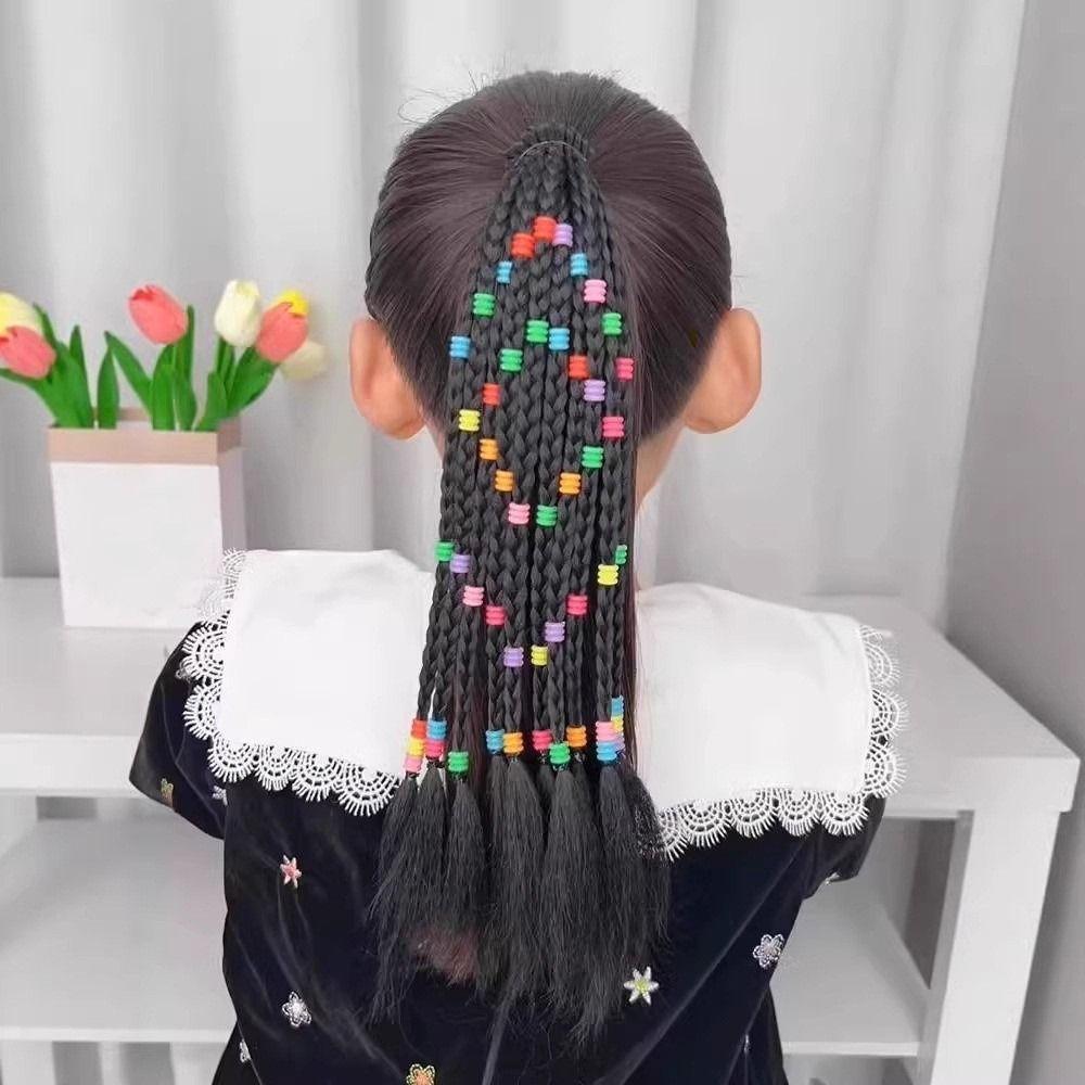 Elasticity Kids Braided Hair Rope Cute Wigs Beaded Braided Ponytail  Children Hair Tools