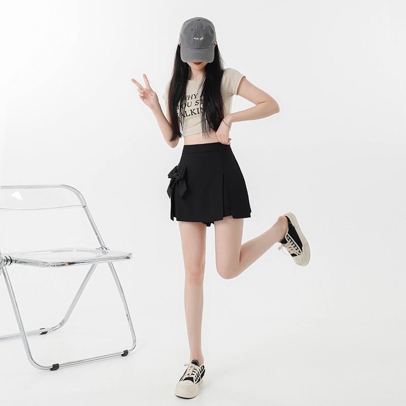 Bogen Unregelmäßige Mini Röcke Frauen Sommer Hohe Taille Schlank Schlitzte A-linie Rock Shorts Süße Mädchen Casual Alle-spiel Schwarz grau