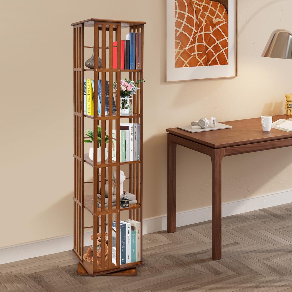 5-Tier Rotating Bookshelf, 360° Spinning Book Storage Organizer, Floor Standing Bookcase for Living Room/Office, Display Rack
