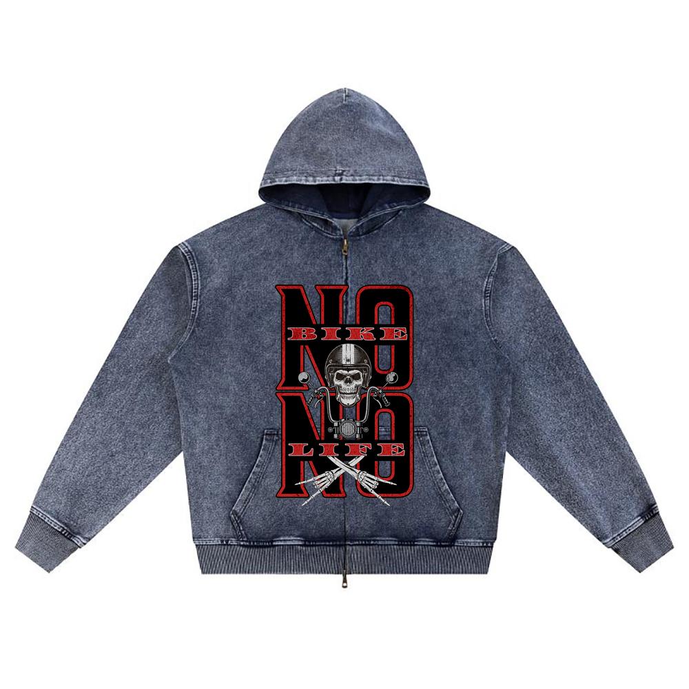 

DTG print Knitted Denim Zip-Up Hoodie streetwear Motorcycle Brother Print Zipper Hoodies XL темно-синий