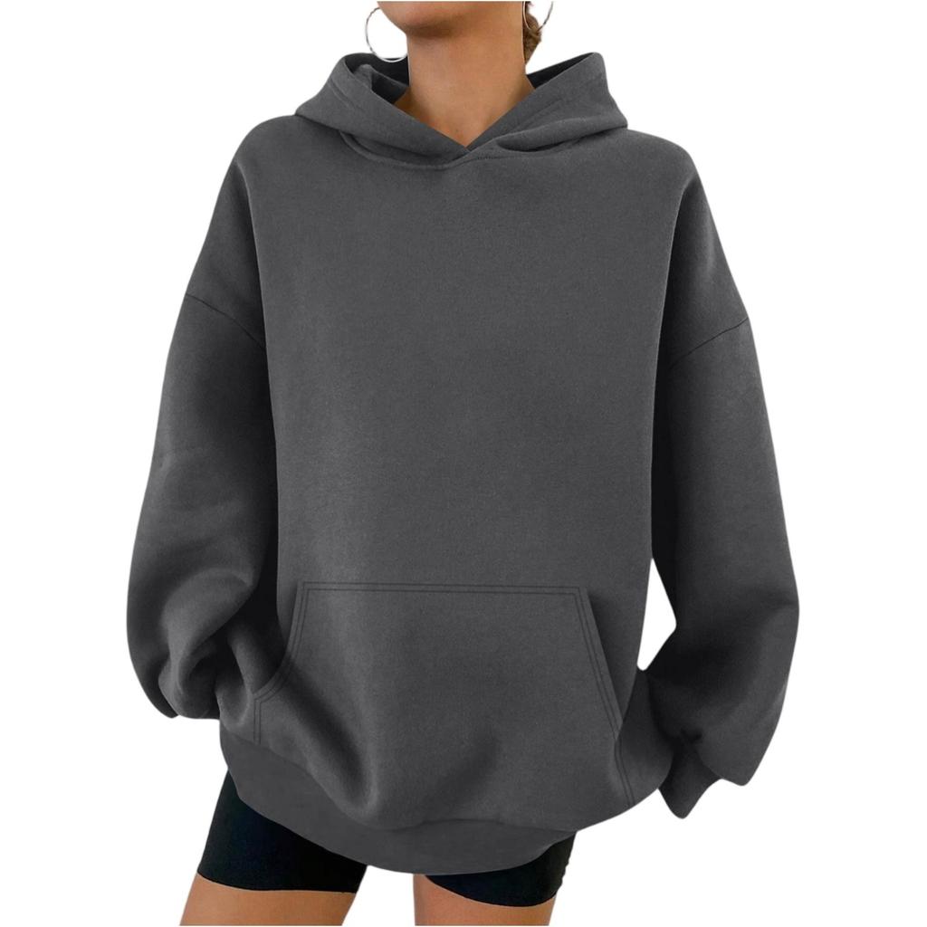 Women's Hooded Long Sleeve Sweatshirt Loose Fit Streetwear Solid Color Pullover Hoodie