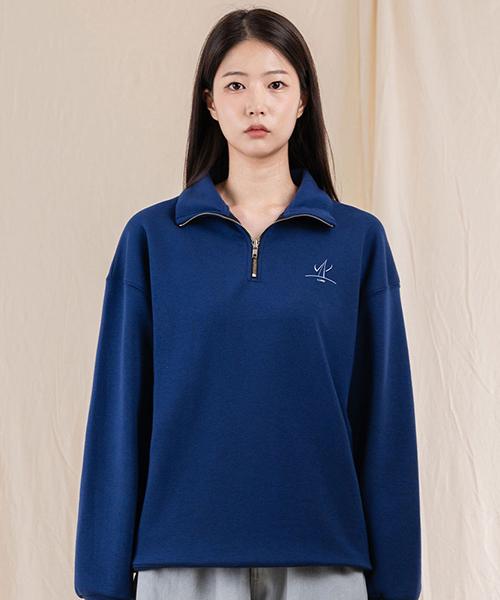 Ellamo French Terry Half-Zip Collared Oversized Sweatshirt [Blue]