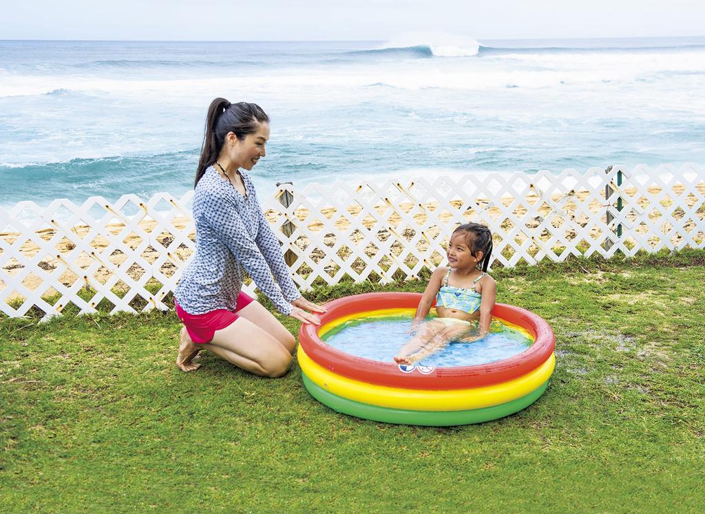 JILONG Barevný 100 x 100 x 22cm s Vzduchovým Polštářem Malý 3-Kruhový Bazén, (Nafouknutá velikost), Spodek, JL-687881, GR/YL/RD,